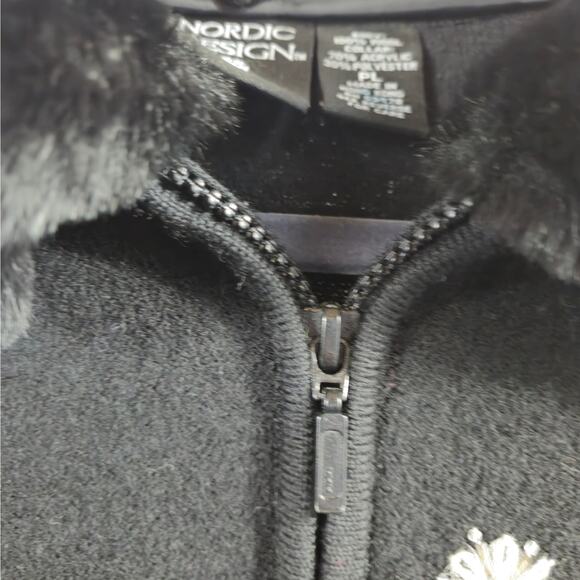 NWPT Nordic Design Wool Beaded Full Zip Sweater Black Size Petite Large - Picture 9 of 10